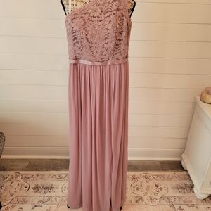 David's Bridal Lace-Trim One-Shoulder Dress - Mauve